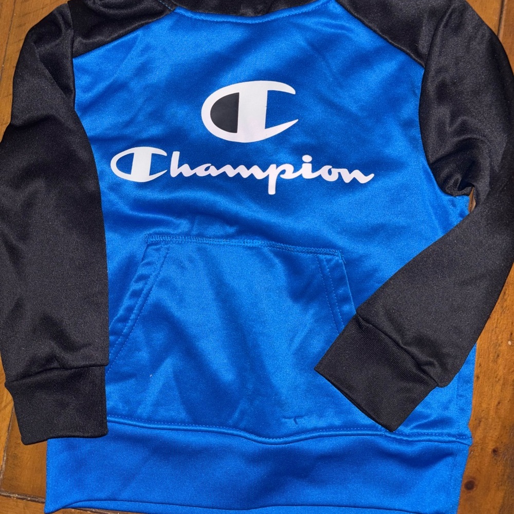 Champion Black and Blue Logo Hoodie